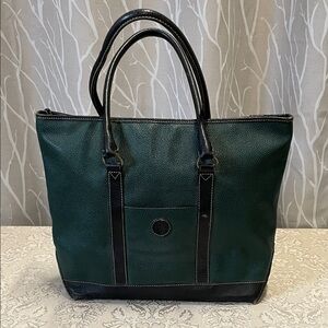 Adrienne Vittadini Vintage Forest Green and Black Leather Tote